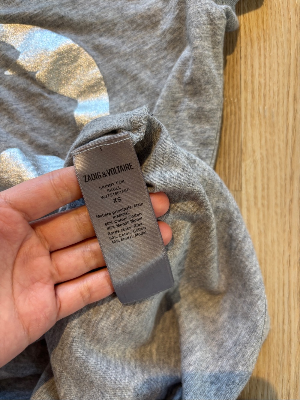 Zadig & Voltaire Grey Short-Sleeve Tee with Metallic Skull - Picture 3 of 4